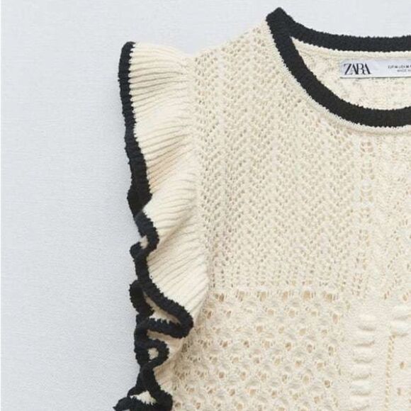 Zara Pointelle Ruffled Knit Top New - Picture 7 of 7